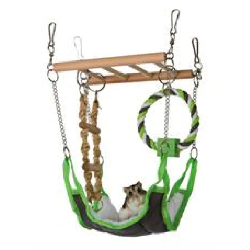 Závěsný žebřík s pelíškem a bavlněným kruhem pro hlodavce 1 ks