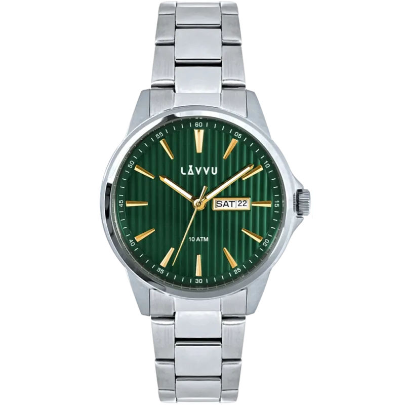 LAVVU Stylové náramkové pánské hodinky TRONES Green & Gold 100M LWM0272