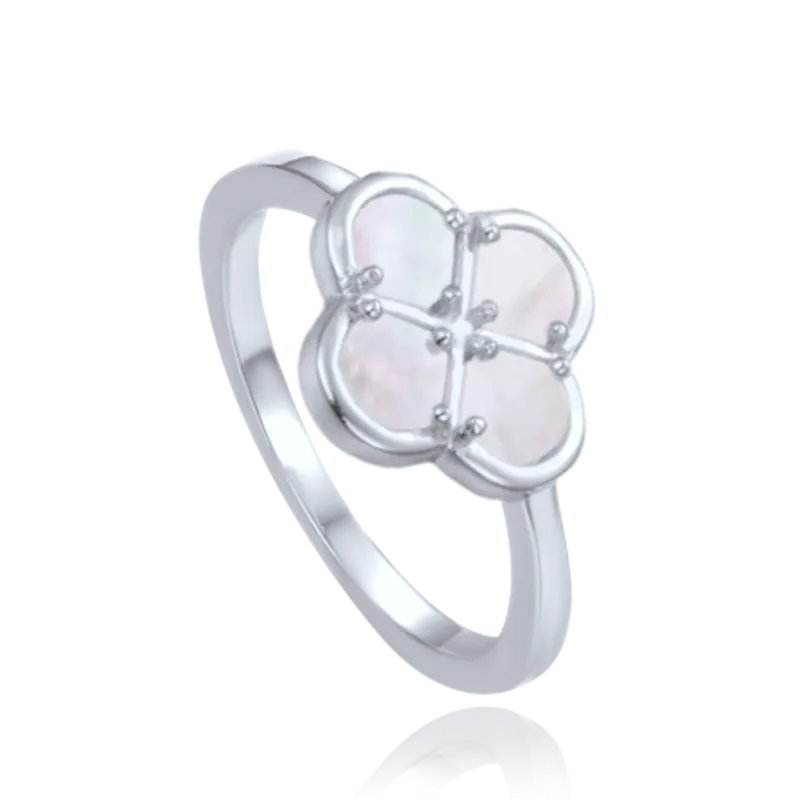MINET Stříbrný prsten čtyřlístek s bílou perletí vel. 62 JMAS7058WR62