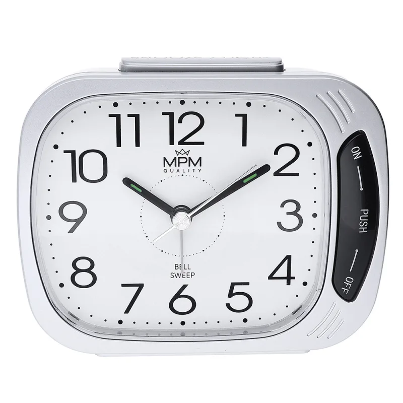 MPM Plastový analogový budík s plynulým chodem, LED podsvícením C01.4250.70