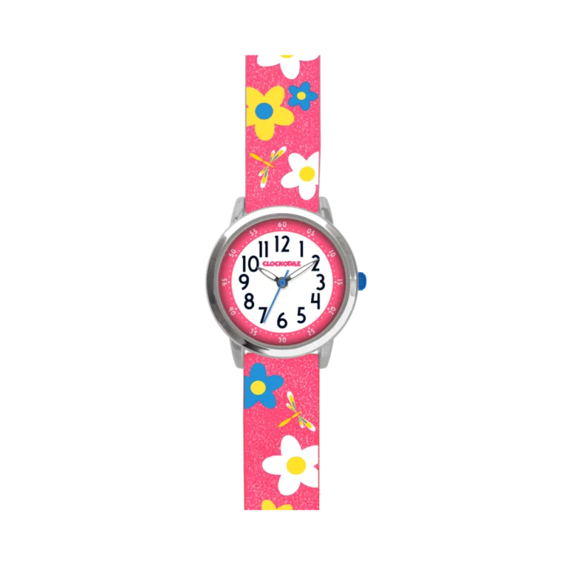 Květované růžové dívčí hodinky CLOCKODILE FLOWERS se třpytkami CWG5023