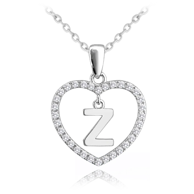 MINET Stříbrný náhrdelník písmeno v srdíčku "Z" se zirkony