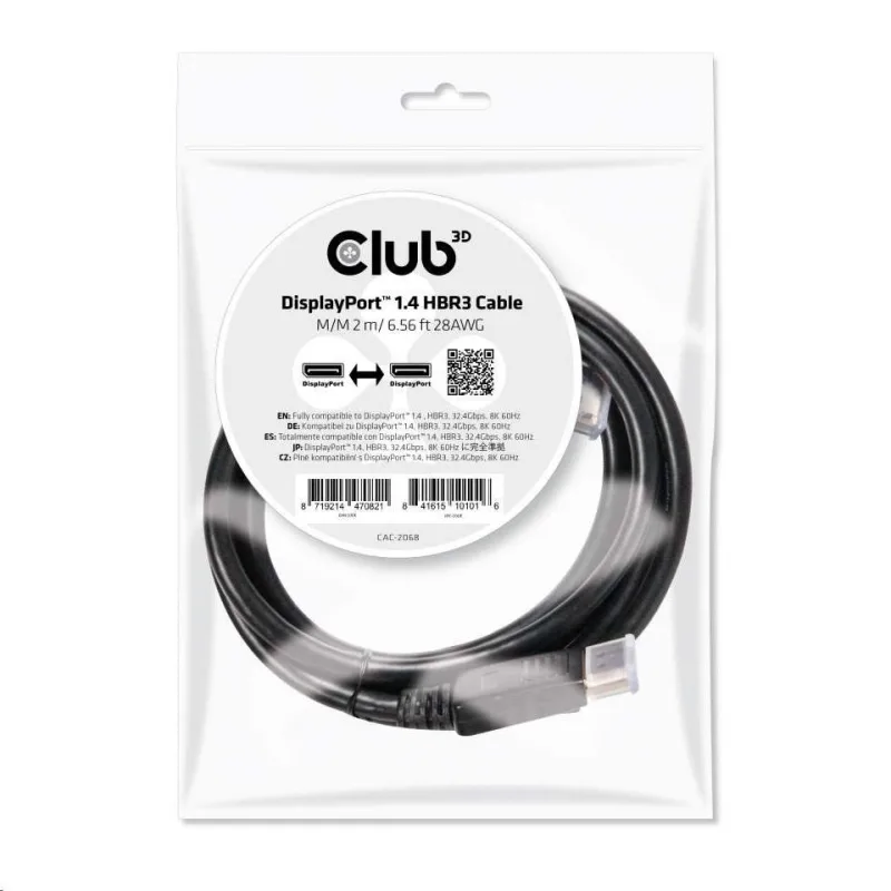 Club3D DisplayPort kábel 1.4 HBR3 8K60Hz (M/ M), 2m CAC-2068