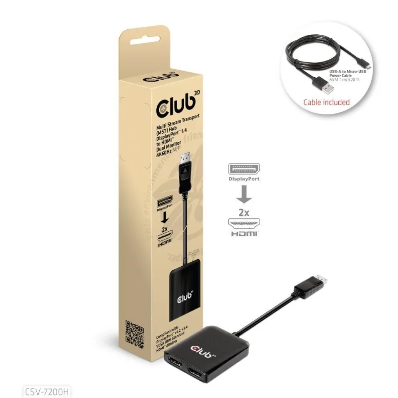 Club3D hub MST (Multi Stream Transport) DisplayPort 1.4 až 2xHDMI duálny…