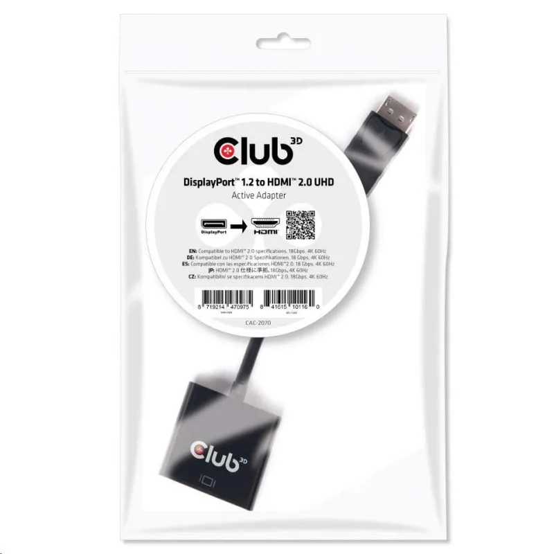 Club3D Active DisplayPort adaptér 1.2 na HDMI 2.0 4K60Hz UHD, 20 cm CAC…