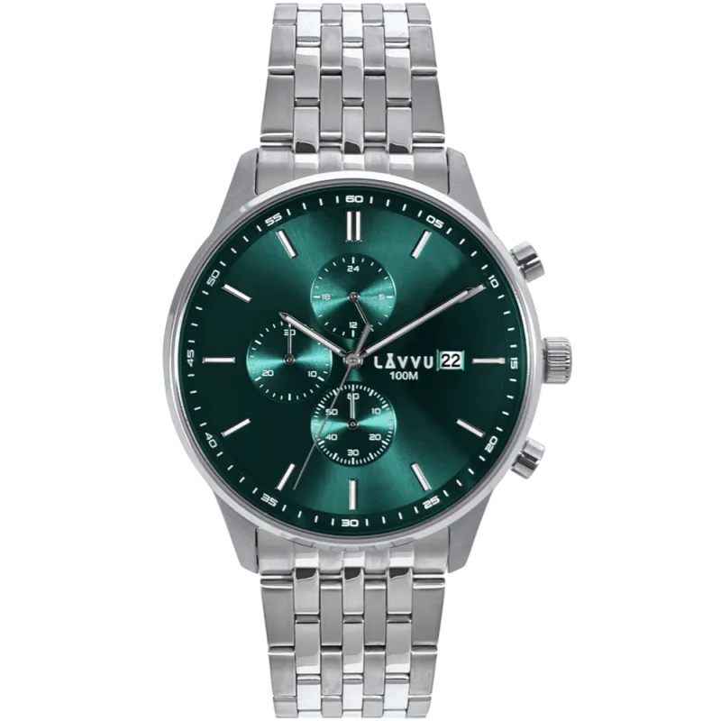 LAVVU Pánské hodinky YSTAD Chronograph Green s vodotěsností 100M chronograf LWM0252
