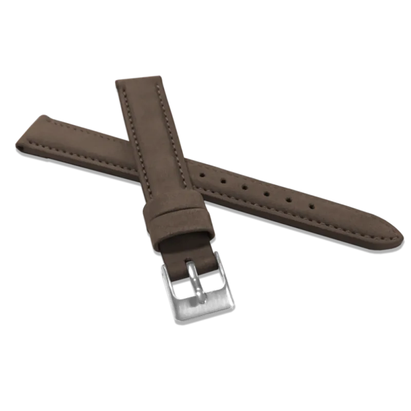 MINET Kávově hnědý prošitý kožený řemínek z jemného nubuku - 16 MSNUE16