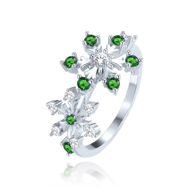 MINET Stříbrný prsten sněhová vločka s bílými a zelenými zirkony vel. 55 JMAS8059ZR55