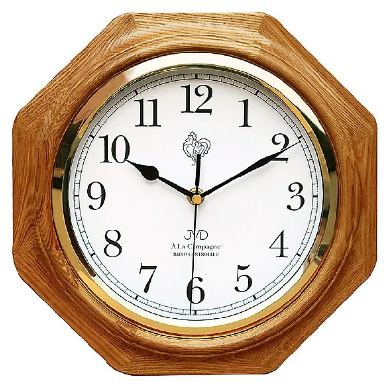 Dřevěné rádiem řízené nástěnné hodiny JVD NR7172.4 ve francouzském stylu