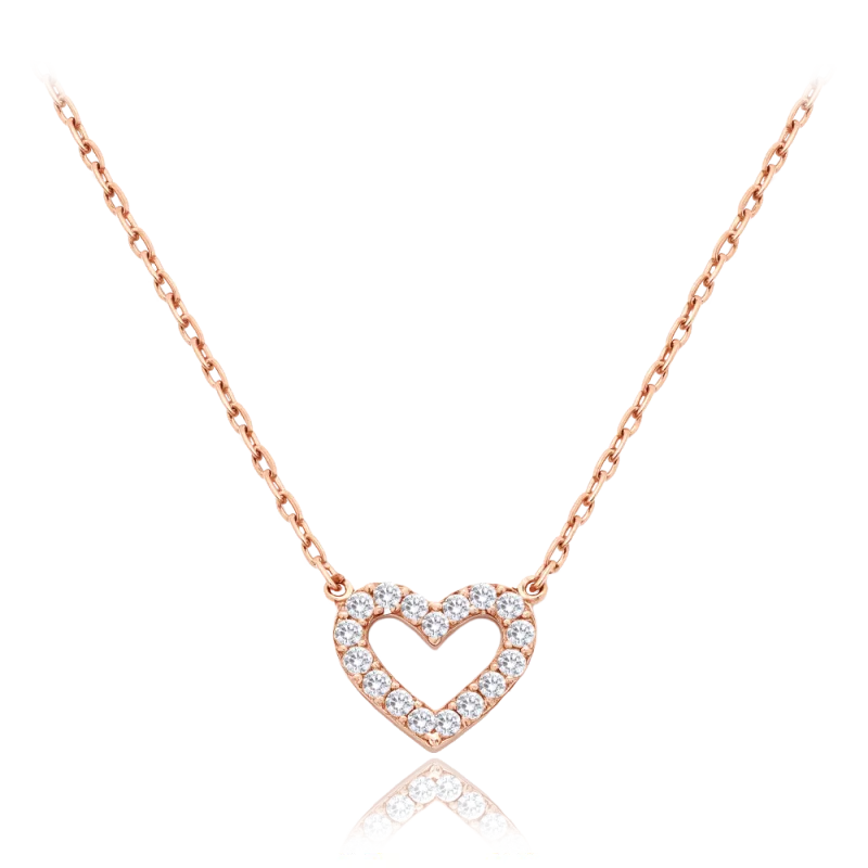 MINET Zlatý náhrdelník srdce z růžového zlata s bílými zirkony Au 585/1000 1,65g JMG0283WRN43