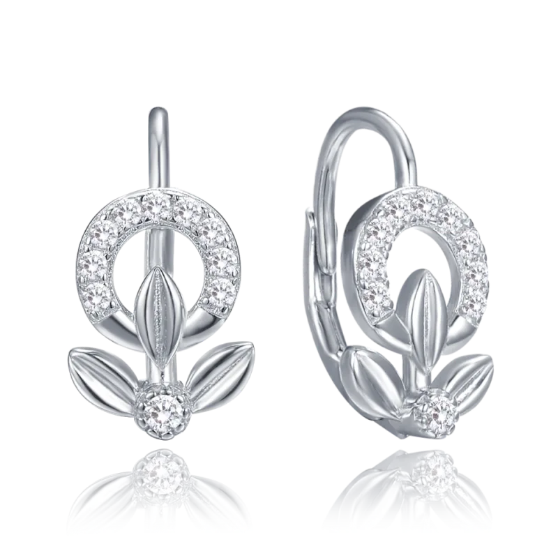 MINET Elegantní stříbrné náušnice kytičky s bílými zirkony JMAS0248SE00