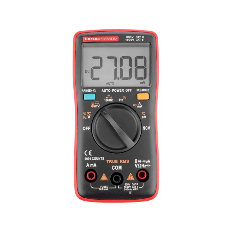 Multimeter digitálny s automatickou voľbou rozsahov,True RMS, max. 750V/1000V AC/DC, EXTOL PREMIUM
