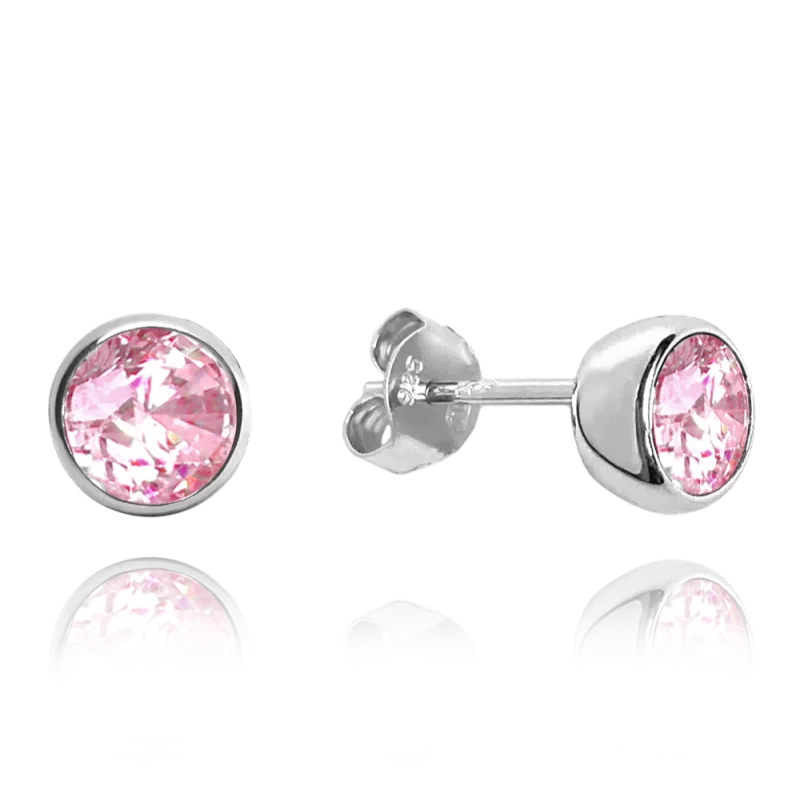 MINET Stříbrné náušnice PECKY s růžovými zirkony