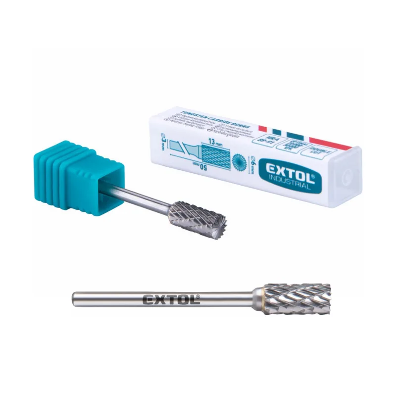 Fréza karbidová valcová, polguľaté čelo, ⌀6mm, rezná dĺžka 13mm, stopka ⌀3mm, EXTOL INDUSTRIAL