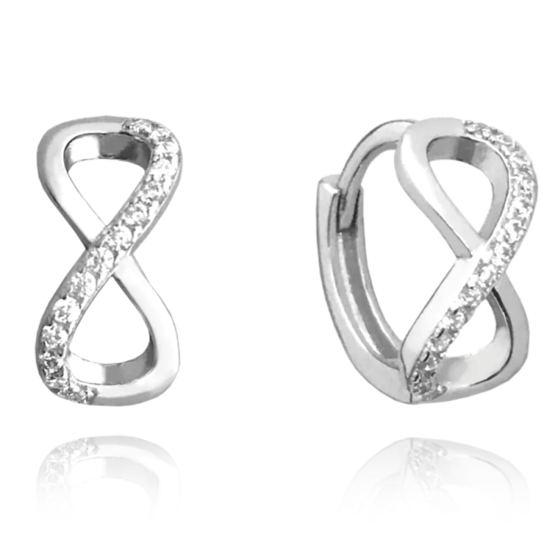 MINET Stříbrné náušnice NEKONEČNO s bílými zirkony