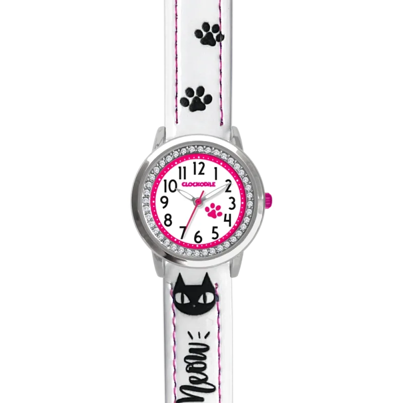 CLOCKODILE Náramkové bílé dívčí dětské hodinky KOČKY CWG5191