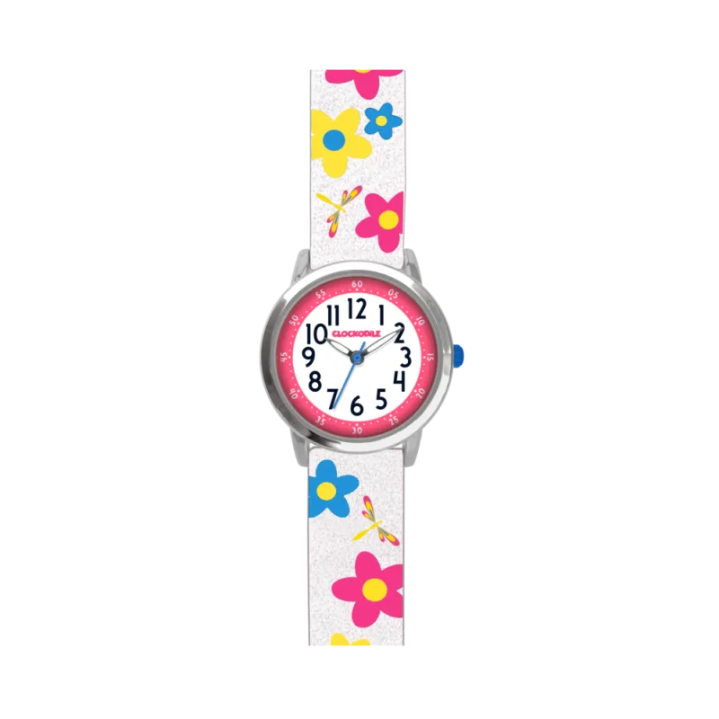 Květované bílé dívčí hodinky CLOCKODILE FLOWERS se třpytkami CWG5025