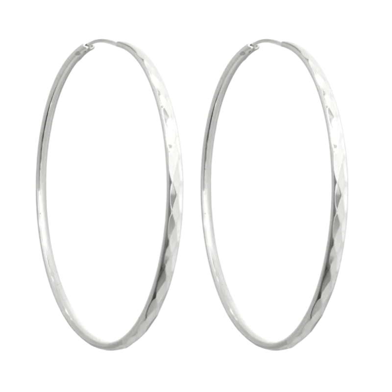 MINET Broušené stříbrné náušnice KRUHY 5 cm JMAN0233SE05