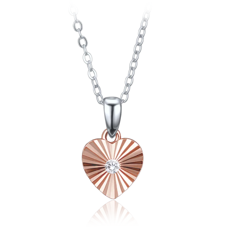 MINET Decentní rosegold stříbrný náhrdelník srdce se zirkonem