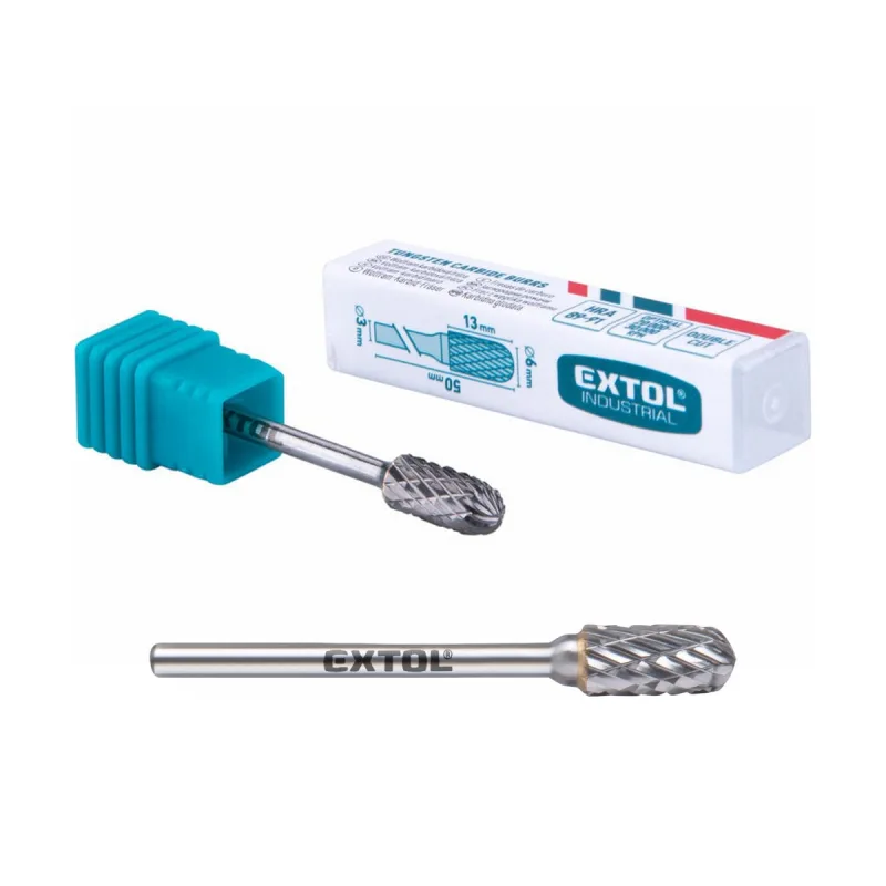 Fréza karbidová valcová, polguľaté čelo, ⌀6mm, rezná dĺžka 13mm, stopka ⌀3mm, EXTOL INDUSTRIAL