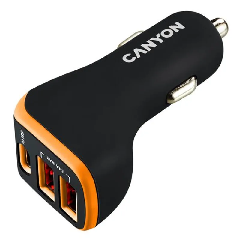 Canyon C-08, univerzálna autonabíjačka, 2x USB-A, 1xUSB-C 18W PD, Smart…