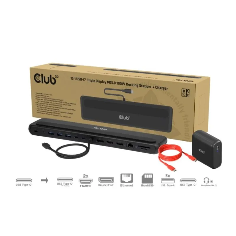 Club3D Dokovací stanice USB-C 12v1, 2xHDMI, 1xDP, 2xUSB-C, 3xUSB, …