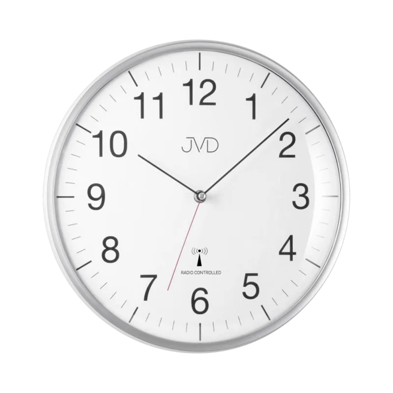 JVD Stříbrné přesné rádiem řízené nástěnné hodiny JVD RH16.1