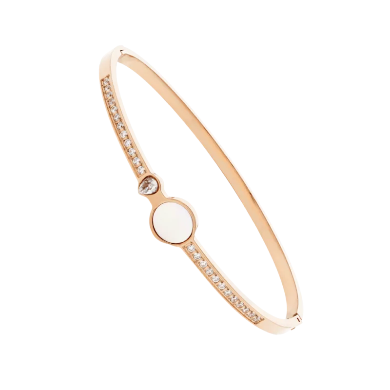 JVD Dámský ocelový rose gold pevný náramek se zirkony a perletí JGB14R