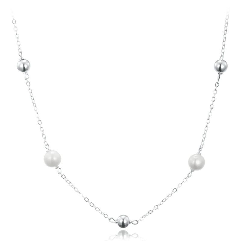 MINET Stříbrný náhrdelník s kuličkami a přírodními perlami JMAS7052SN42