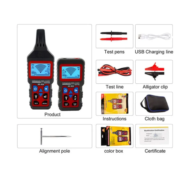 W-Star Hľadač káblov WSNF826, 12-400V traser káblov, až 1km, 2m WSNF826