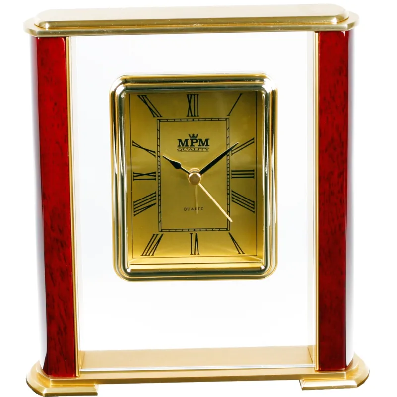 MPM Luxusní stolní hodiny s prvky kovu, dřeva a plastu MPM E03.2837.55.I