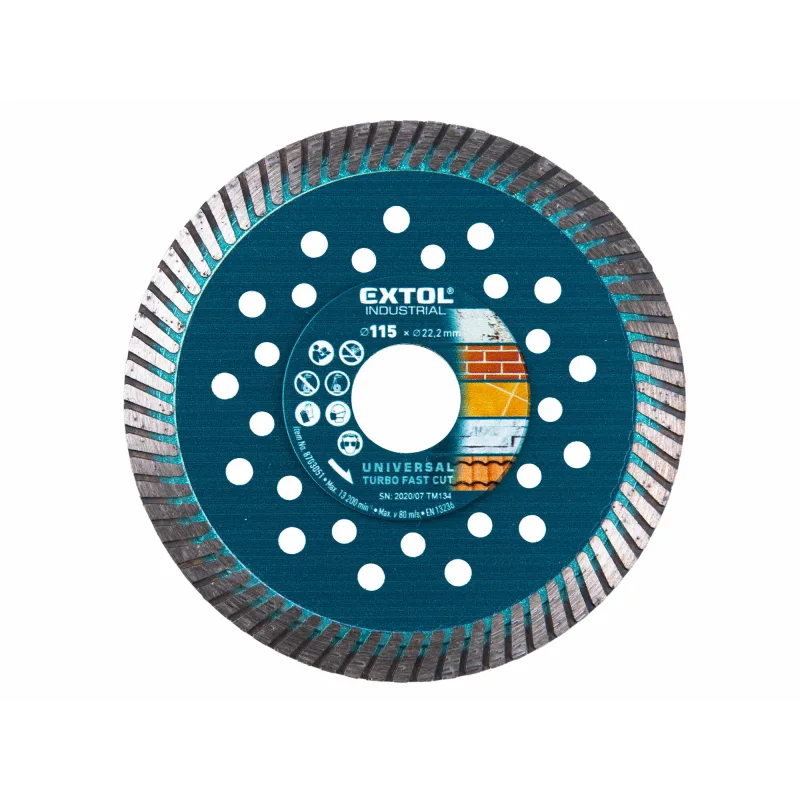 Diamantový rezný kotúč Turbo Fast Cut, 115mm, EXTOL INDUSTRIAL