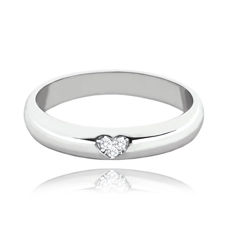MINET+ Stříbrný snubní prsten se srdíčkem a bílými zirkony vel. 57 JMAN0446SR57