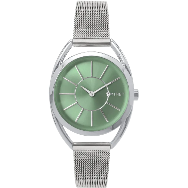 MINET Stříbrné náramkové dámské hodinky ICON GREEN MESH MWL5223