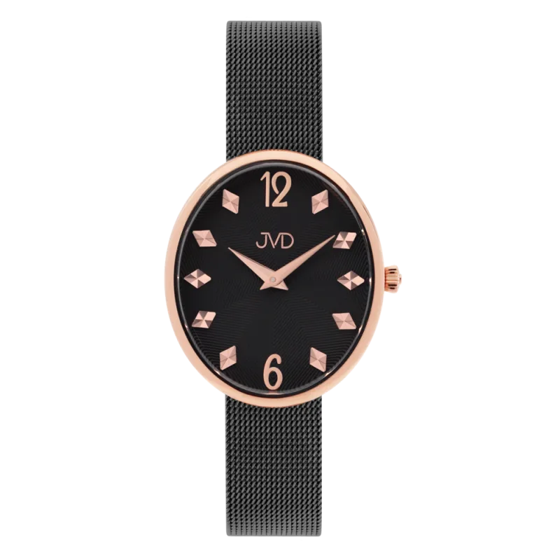 JVD Dámské oválné černé rose gold náramkové hodinky JVD J4194.3