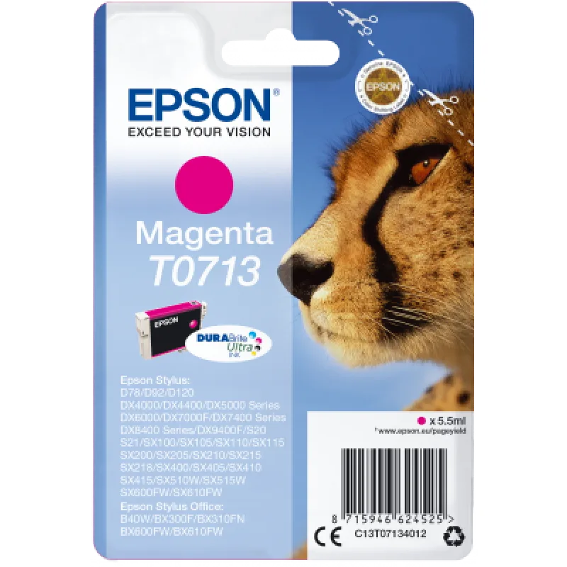 Epson Singlepack Magenta T0713 DURABrite Ultra Ink C13T07134012