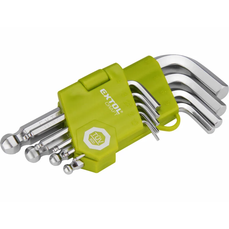 Kľúče imbusové s guľôčkou krátke, 9-dielna sada, 1,5-10mm, EXTOL CRAFT