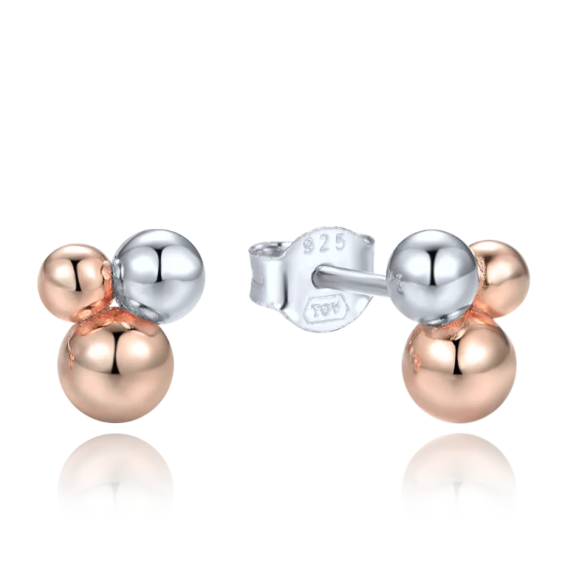 MINET Elegantní stříbrné náušnice se stříbrnými a Rosegold kuličkami JMAS0305RE00
