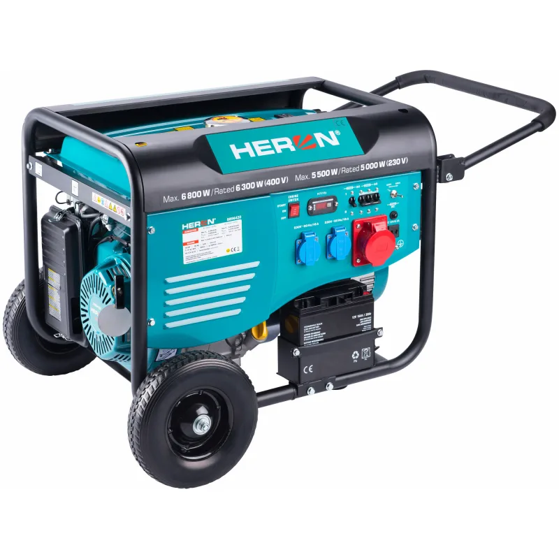 Elektrocentrála rámová benzínová 3F, 6,8kW/6,3kW, elektrický štart, HERON