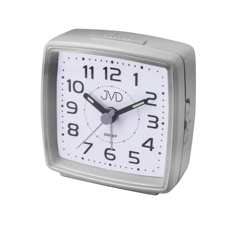 JVD Stříbrný ručkový netikající tichý budík JVD SRP28.5