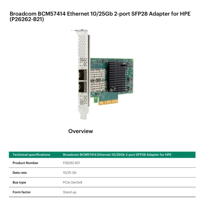 Broadcom BCM57414 Ethernet 10/ 25Gb 2-port SFP28 Adapter P26262-B21