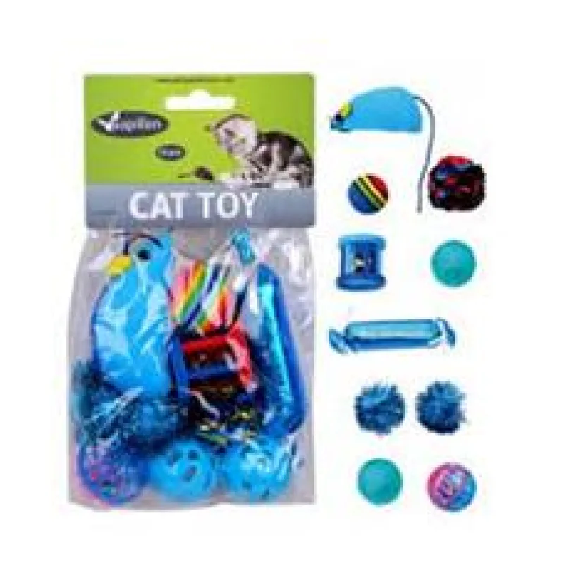Hračka kočka - modrý mix 1 sada - 10 ks