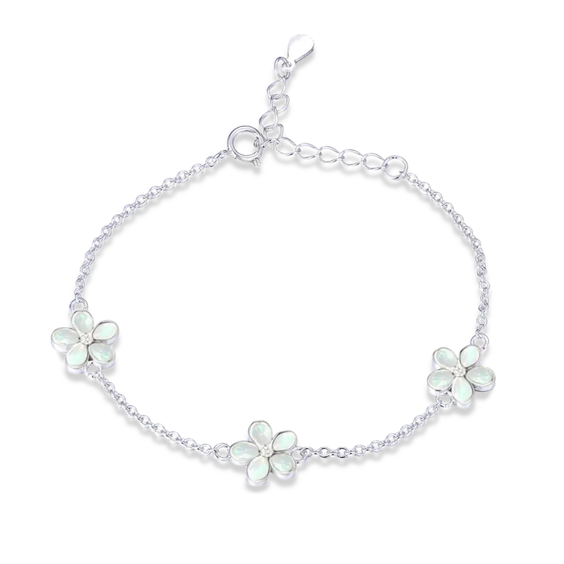 MINET Dětský stříbrný náramek KYTIČKY s bílými opálky JMAD0043WB14 SKLAD