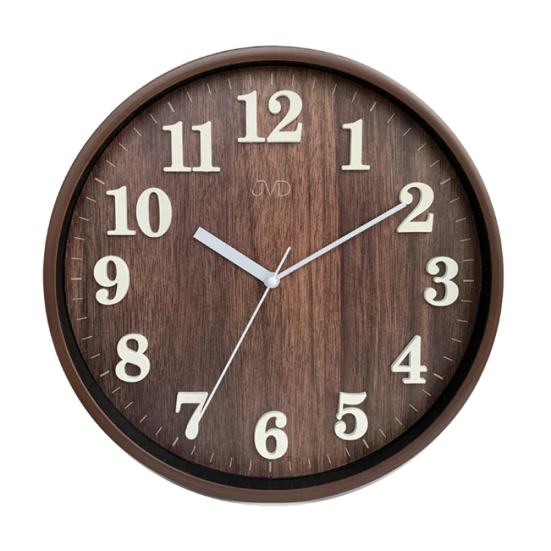 Přehledné čitelné tiché netikající hodiny v dřevěném dekoru JVD HA50.2