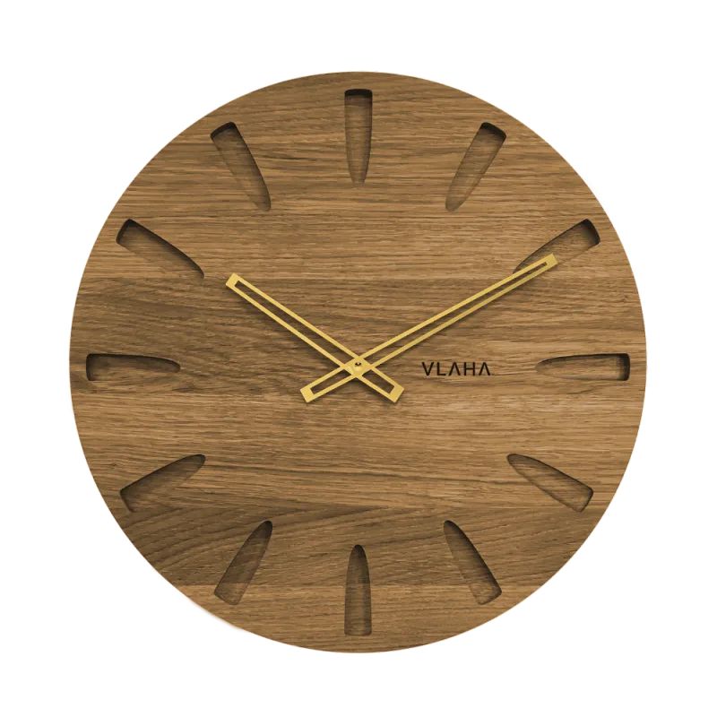 Velké dubové hodiny VLAHA vyrobené v Čechách se zlatými ručkami VCT1020