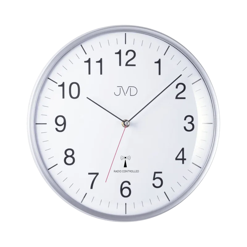 Stříbrné přesné rádiem řízené nástěnné hodiny JVD RH16.1