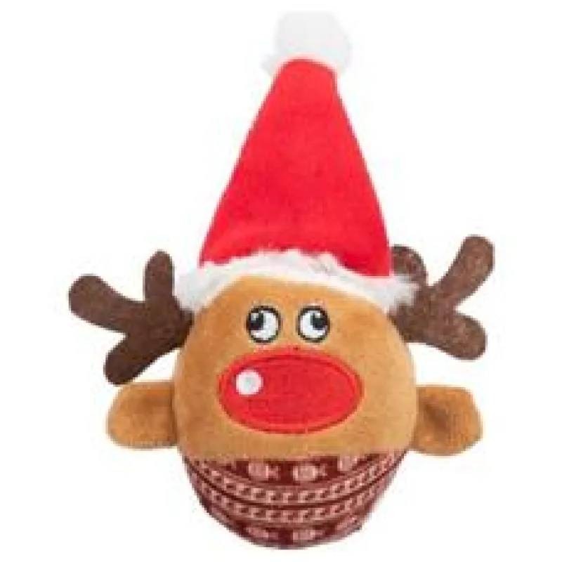 Xmas REINDEER - vánoční plyšový míček sob, chrastící, 6 x 12 cm 1 ks
