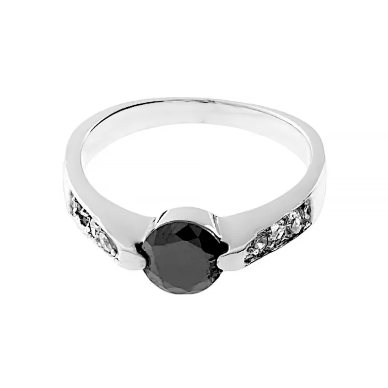 MPM Dámský ocelový zásnubní nerezový prsten s černým zirkonem 6355 (velikost 57) - stříbrné barvy