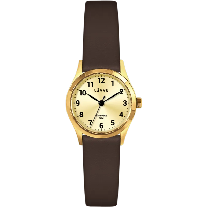 LAVVU Zlato-hnědé dámské hodinky SKIEN se safírovým sklíčkem LWL5073