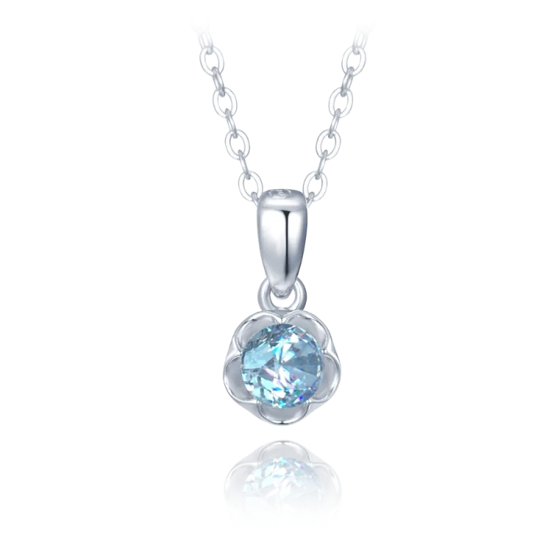 MINET Stříbrný náhrdelník kytička s modrým zirkonem JMAD0051AN38